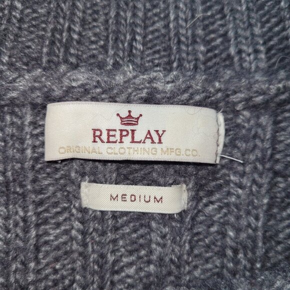 Replay Sweater Womens M Grey Chunky Cowlneck Wool Blend Boxy Tunic Ski Lodge - Picture 6 of 12